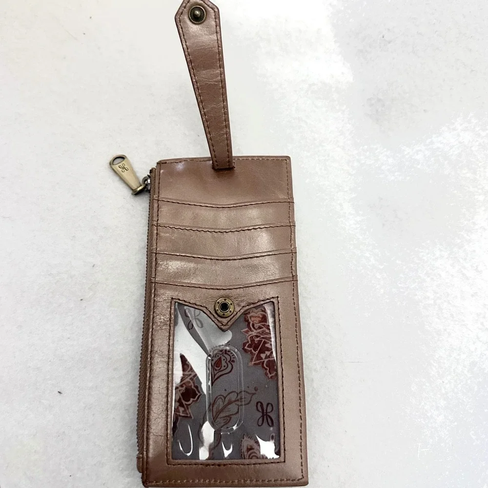 Hobo Linn Brown Leather Credit Card Holder Euro Slide Case Slim Wallet ID Window
